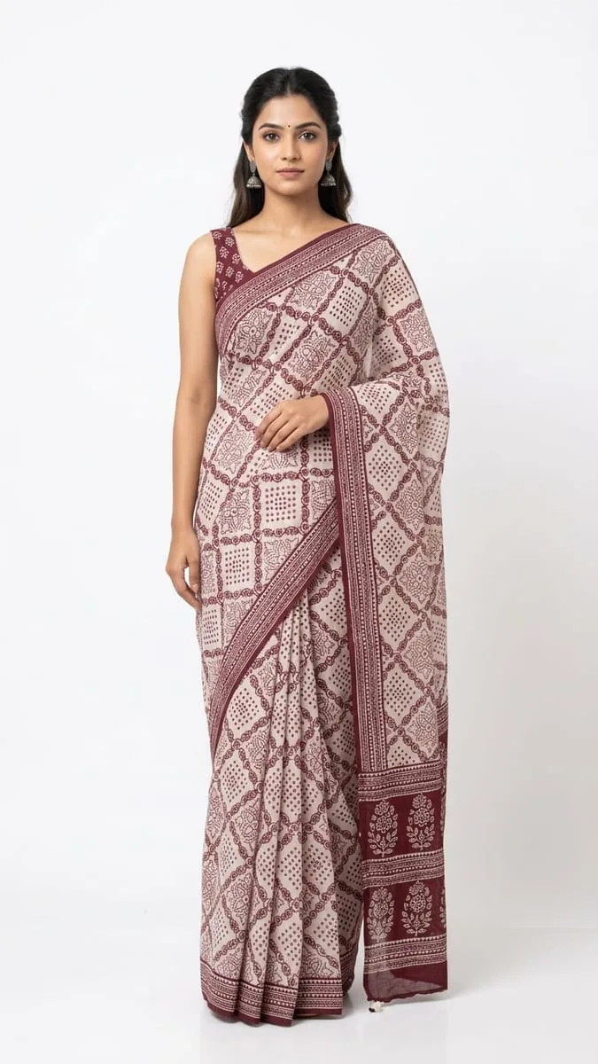 Royal pure cotton saree with aari work ready to wear