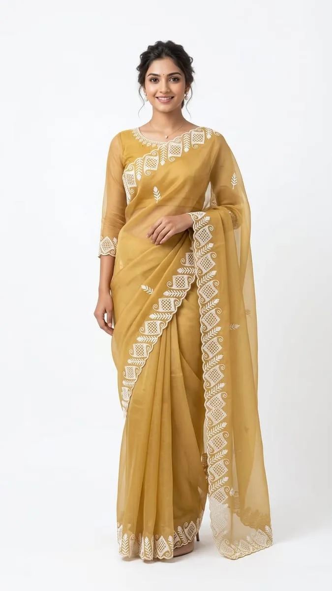 Gota work chiffon saree ready to wear