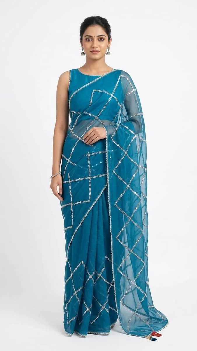 Classic Chiffon saree with checks work ready to wear
