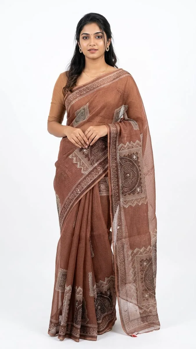 Royal kota doria saree with silk thread work ready to wear