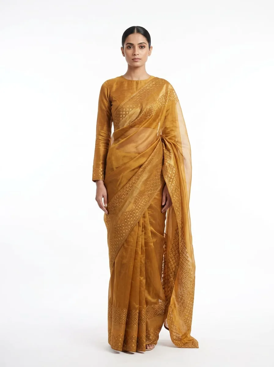 Classic Chiffon saree with checks work ready to wear