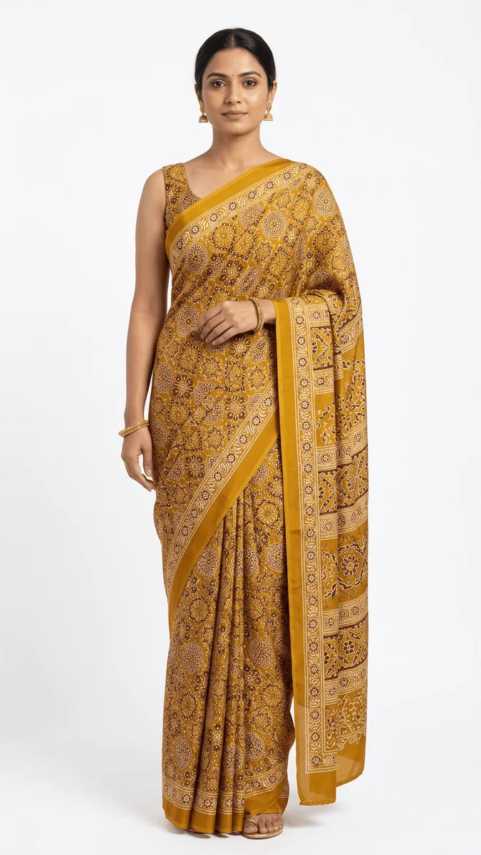 Ajrak modhal silk ready to wear with fall pico