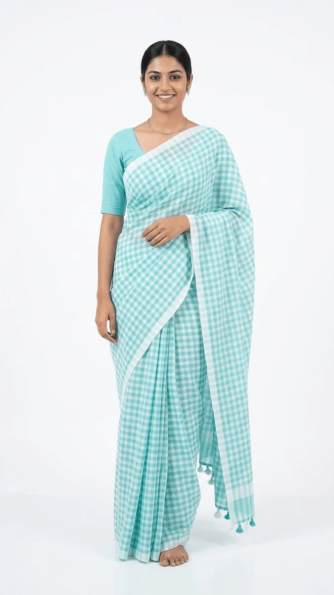 Classic daily wear mul cotton all over check saree ready to wear