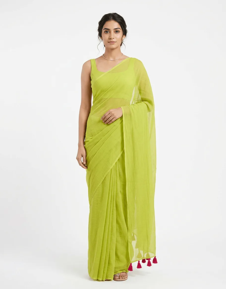 Classic Mul cotton pista ombre saree ready to wear