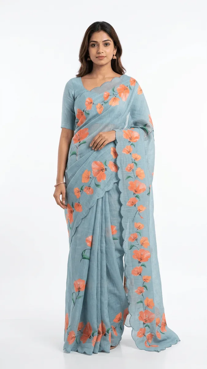 Linen cotton ready-to-wear sarees with fall pico