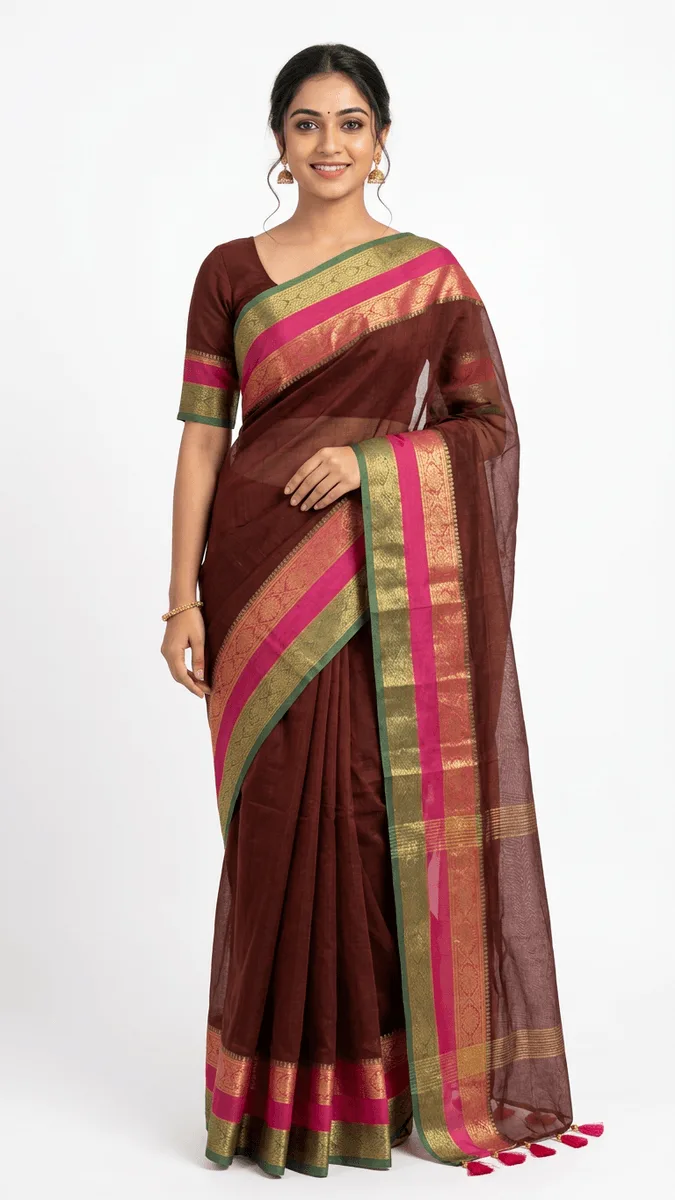 Classic Mul cotton multi color border saree ready to wear