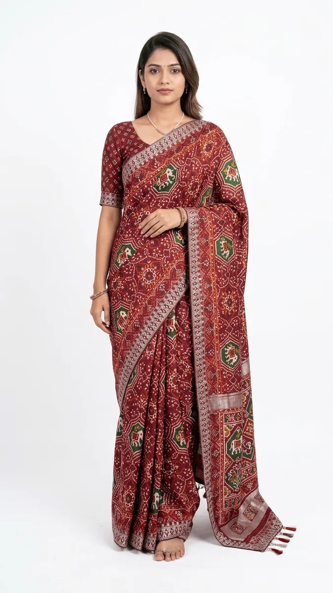 Patola kathiavadi printed silk saree ready to wear with fall pico