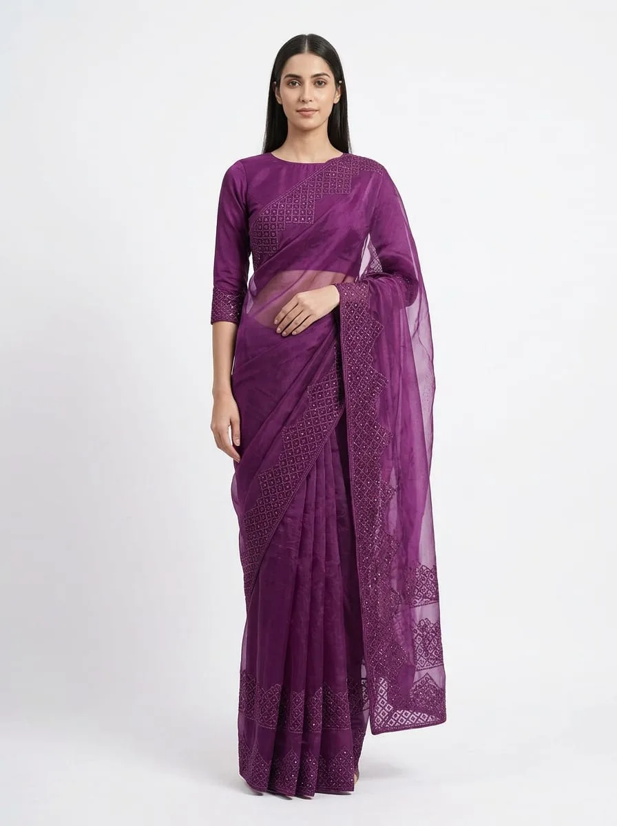 Royal Organza purple ready to wear saree